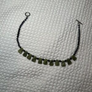 Green Stone and Black Beads Necklace